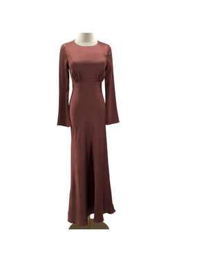 AW BRIDAL 0 XS Desert Rose pink Ginevra satin bridesmaid  maxi dress NEW 0b9